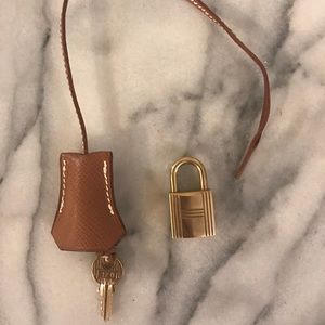 Hermes Couchevel Leather Clochette w/ Lock and Key